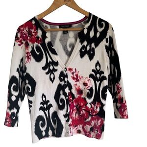 White House Black Market Cardigan in Colors White, Black, & Pink Size Small